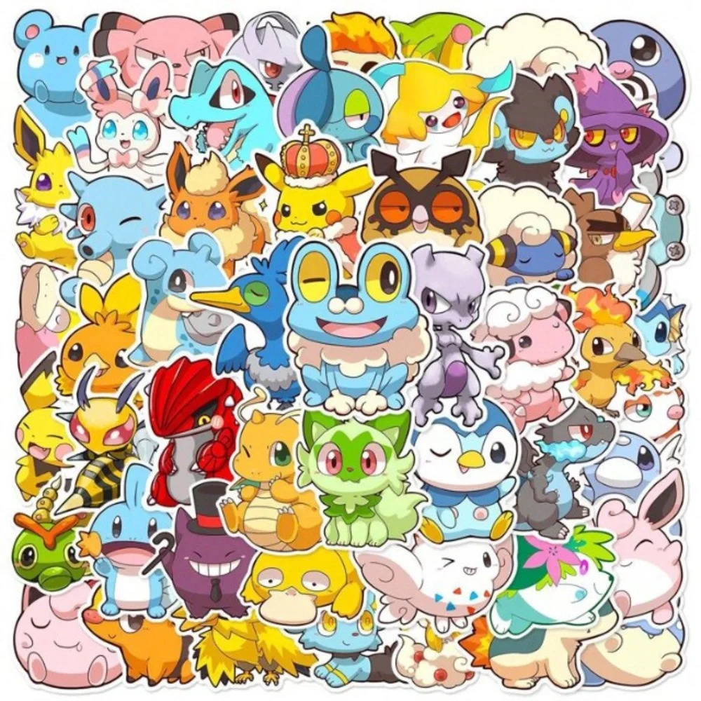 50 multicolored Pokémon vinyl stickers decor laptop luggage cup book mug phone